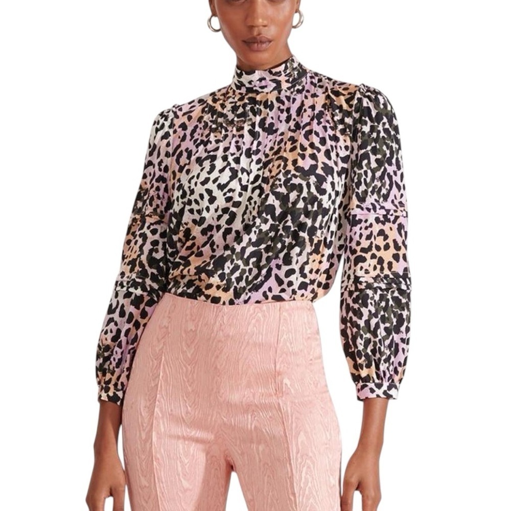 Veronica Beard Lety Animal Print Blouse Silk Blend Top Size 4